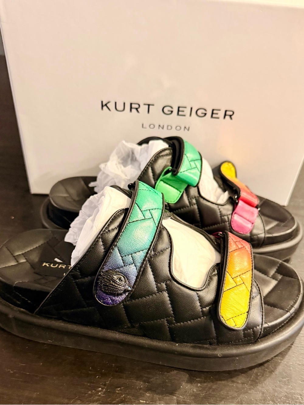 Kurt Geiger Mens Black Quilted Sandal with Straps Orson Slide Black/Comb Leather - Picture 2 of 6